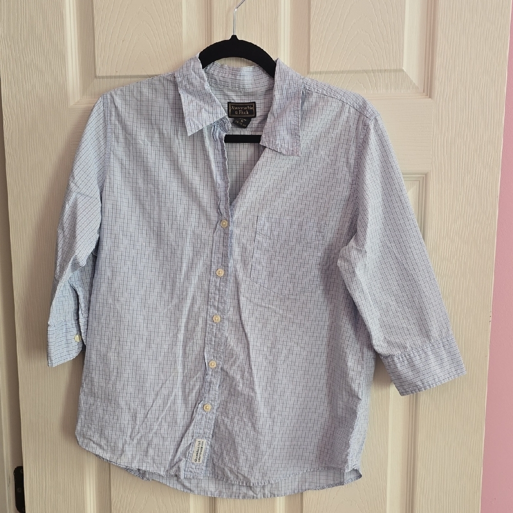 Abercrombie & Fitch Light Blueβ Mini-Check Button-Down Shirt